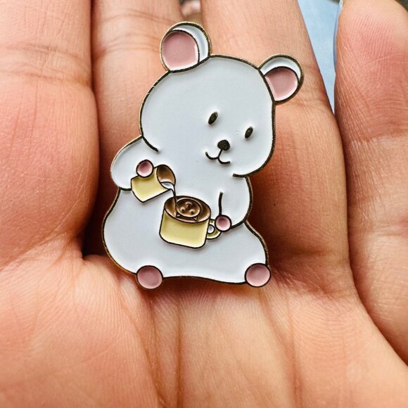 ☀️Enamel Pins Brooches Cartoon White Bear Drinking Coffe Badge Lapel Pin Animal - Picture 4 of 5